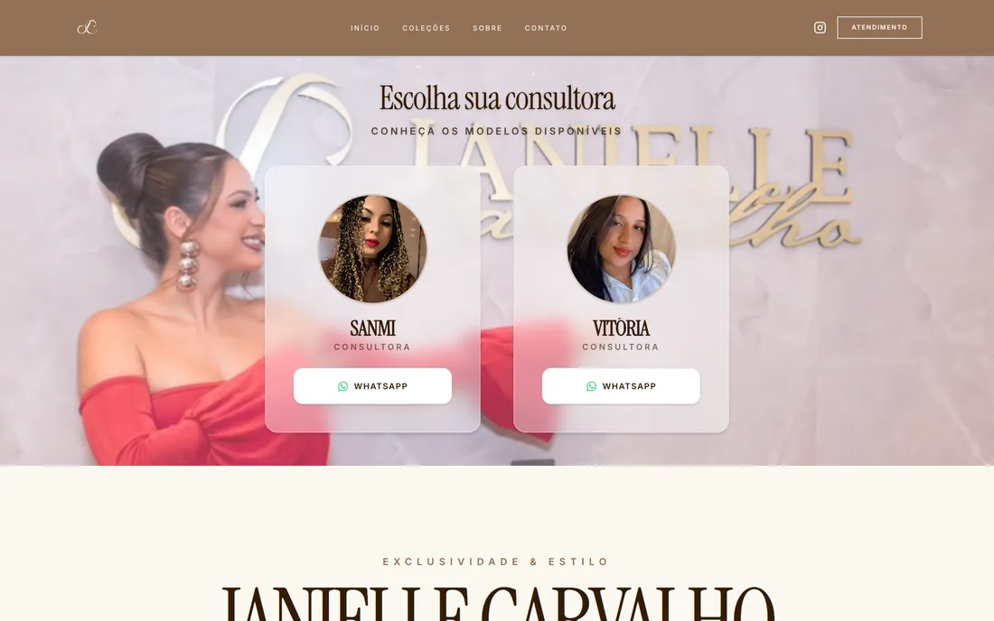 Página inicial do site de Janiele Carvalho Shoes
